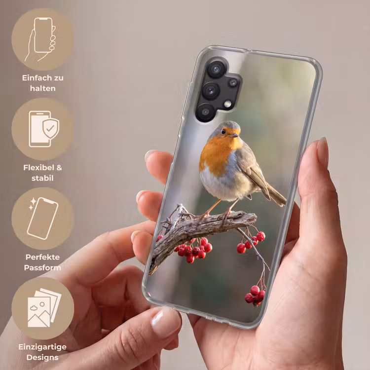 Roodborst - Tak - Bessen - Natuur Telefoonhoesje Samsung Galaxy A32 5G klein -sfeer3_DE