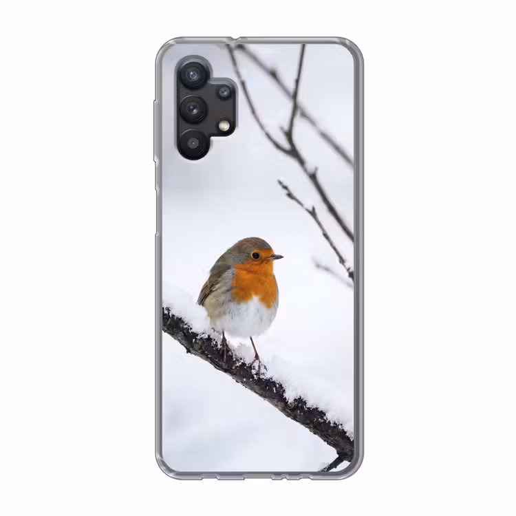 Roodborstje - Tak - Sneeuw - Winter - Levendig Telefoonhoesje Samsung Galaxy A32 5G klein -3d