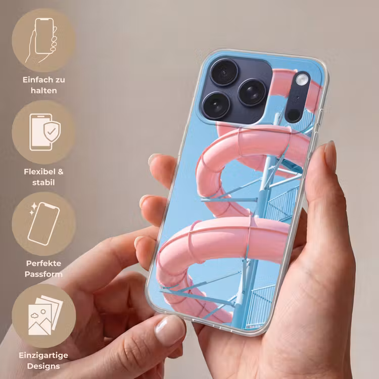 Glijbaan - Waterpark - Spiraal - Modern - Roze Telefoonhoesje iPhone 17 Pro klein -sfeer3_DE