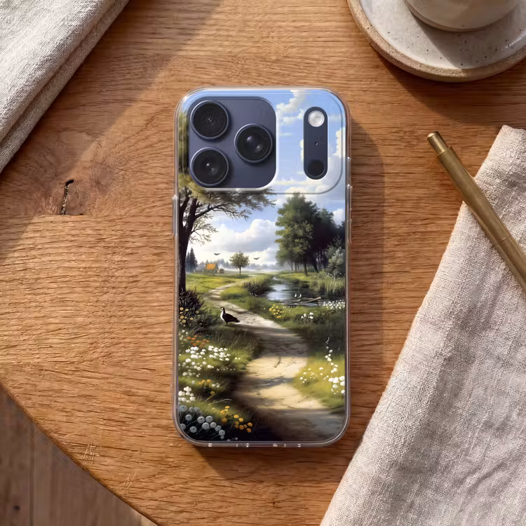 Zandpad - Groen landschap - Water Telefoonhoesje iPhone 17 Pro klein -sfeer1