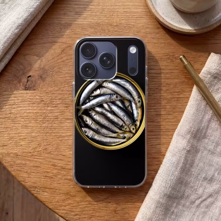 Sardines - Vissen - Rond - Zwart Telefoonhoesje iPhone 17 Pro klein -sfeer1