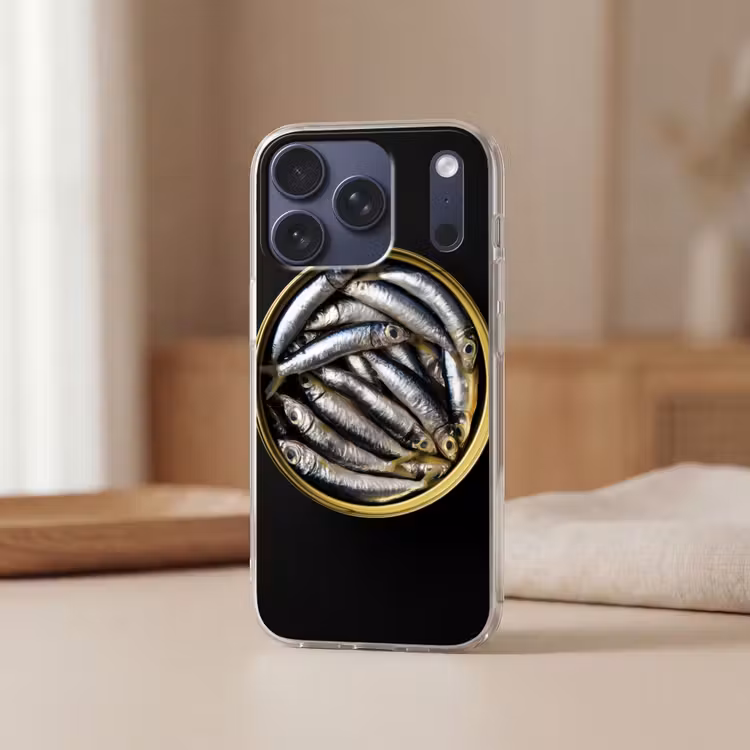 Sardines - Vissen - Rond - Zwart Telefoonhoesje iPhone 17 Pro klein -sfeer2