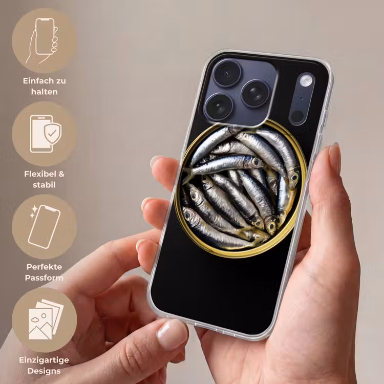 Sardines - Vissen - Rond - Zwart Telefoonhoesje iPhone 17 Pro klein -sfeer3_DE