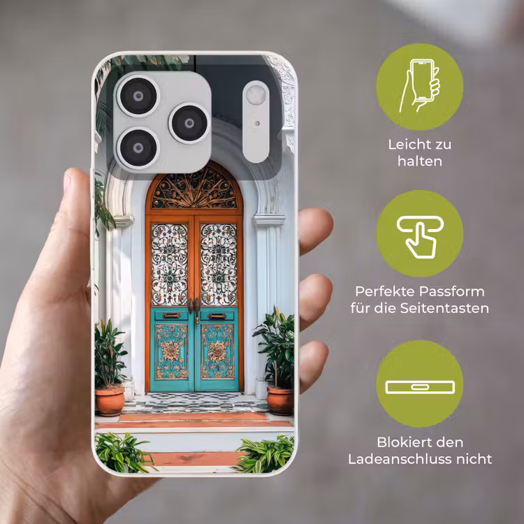 Zuilen - Sierlijke - Deur - Blauw Telefoonhoesje iPhone 17 Pro klein -sfeer3_DE