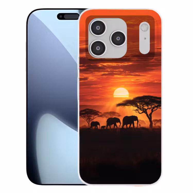 Savanne - Olifanten - Zonsondergang Telefoonhoesje iPhone 17 Pro klein -3d