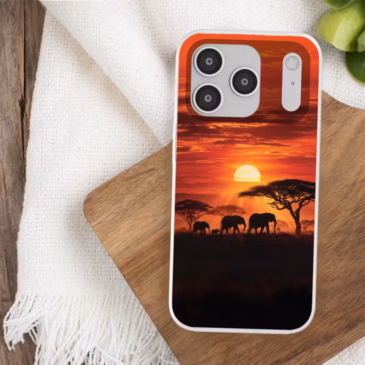 Savanne - Olifanten - Zonsondergang Telefoonhoesje iPhone 17 Pro klein -sfeer1