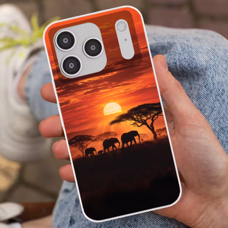 Savanne - Olifanten - Zonsondergang Telefoonhoesje iPhone 17 Pro klein -sfeer2