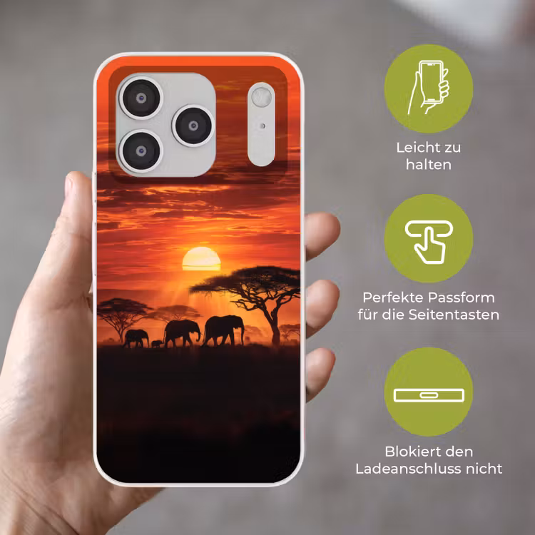 Savanne - Olifanten - Zonsondergang Telefoonhoesje iPhone 17 Pro klein -sfeer3_DE