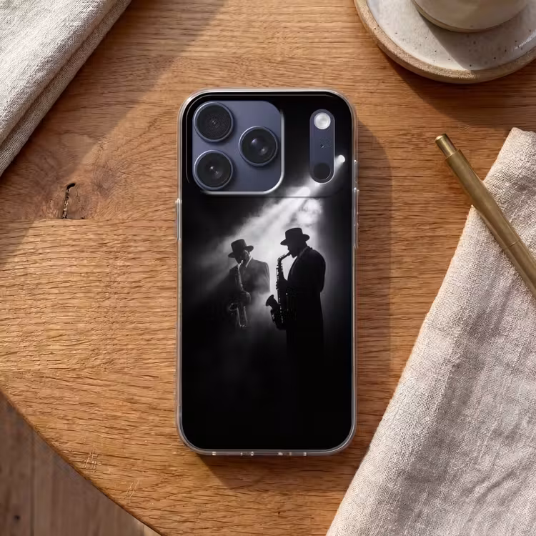 Saxofonisten - Hoeden - Rook - Licht Telefoonhoesje iPhone 17 Pro klein -sfeer1