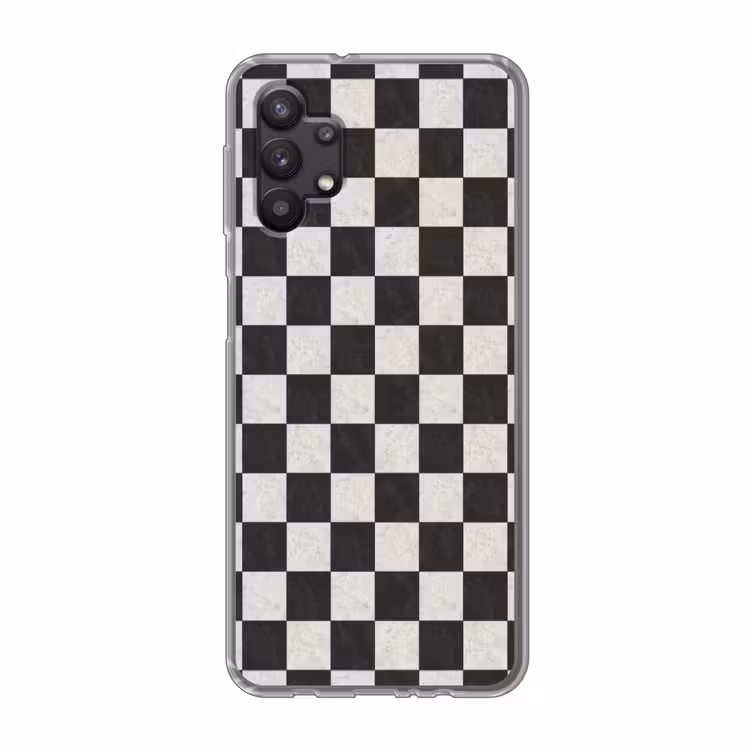 Dambord - Marmer - Zwart - Wit Telefoonhoesje Samsung Galaxy A32 5G klein 346 -3d