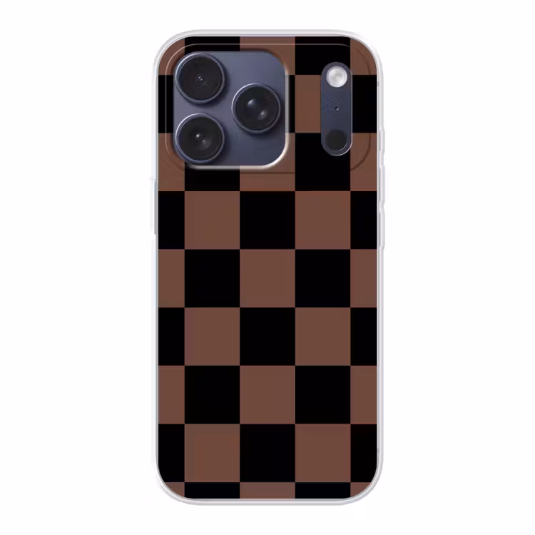 Schaakbord print - Bruin - Zwart - Blokjes Telefoonhoesje iPhone 17 Pro klein -3d