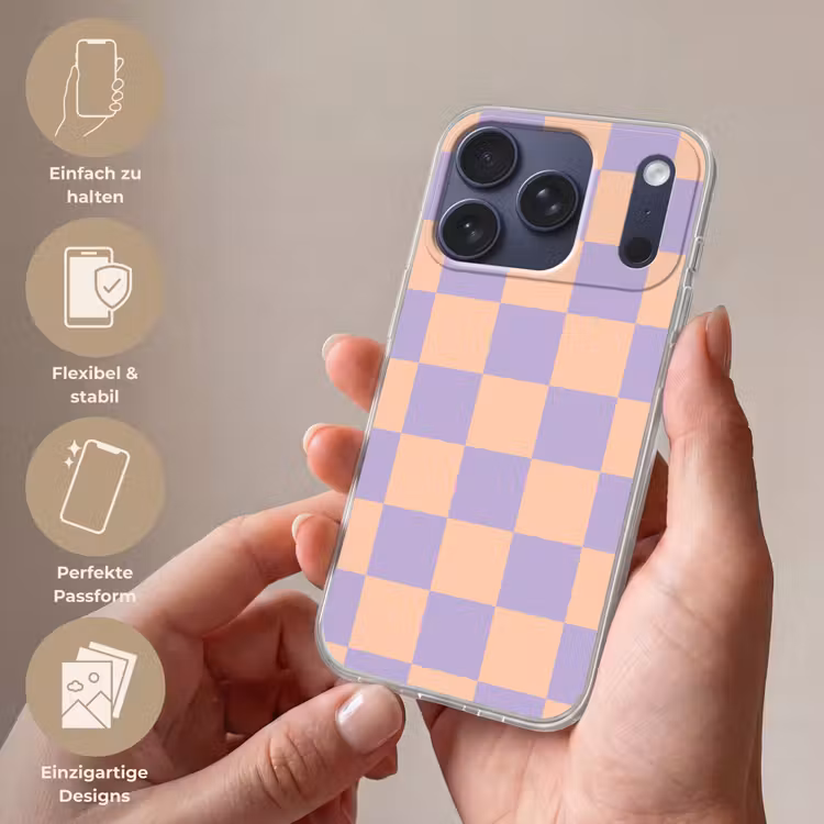 Schaakbord patroon - Paars - Roze - Blokjes Telefoonhoesje iPhone 17 Pro klein -sfeer3_DE