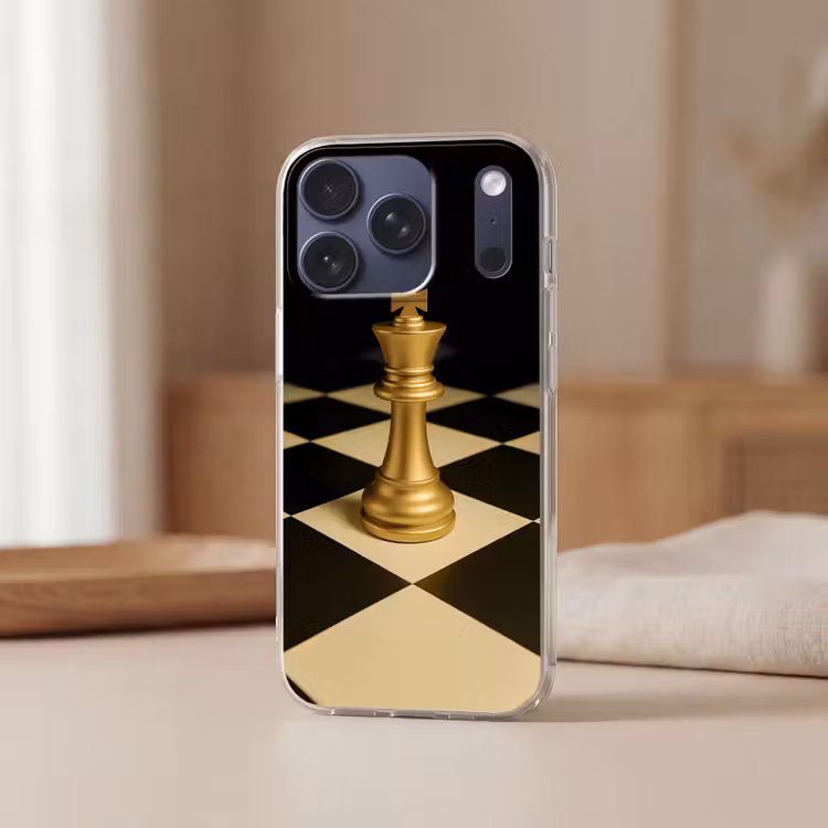 Schaakstuk - Koning - Schaakbord - Geblokt Telefoonhoesje iPhone 17 Pro klein -sfeer2