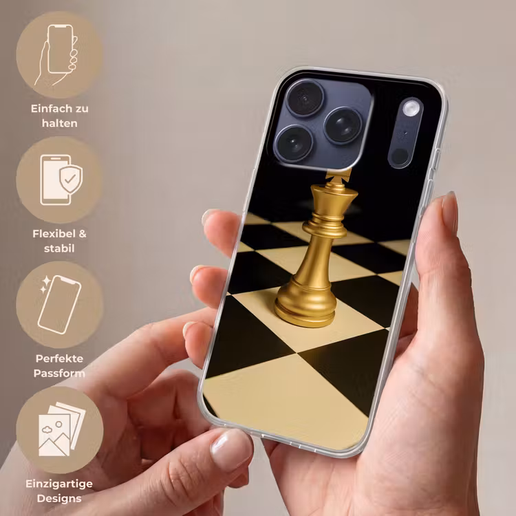 Schaakstuk - Koning - Schaakbord - Geblokt Telefoonhoesje iPhone 17 Pro klein -sfeer3_DE