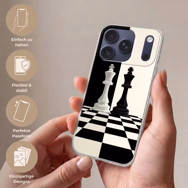Schaakstukken - Koning - Geblokt - Zwart Telefoonhoesje iPhone 17 Pro klein -sfeer3_DE