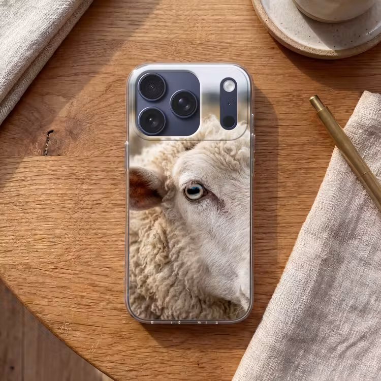 Schaap - Oog - Wit Telefoonhoesje iPhone 17 Pro klein -sfeer1