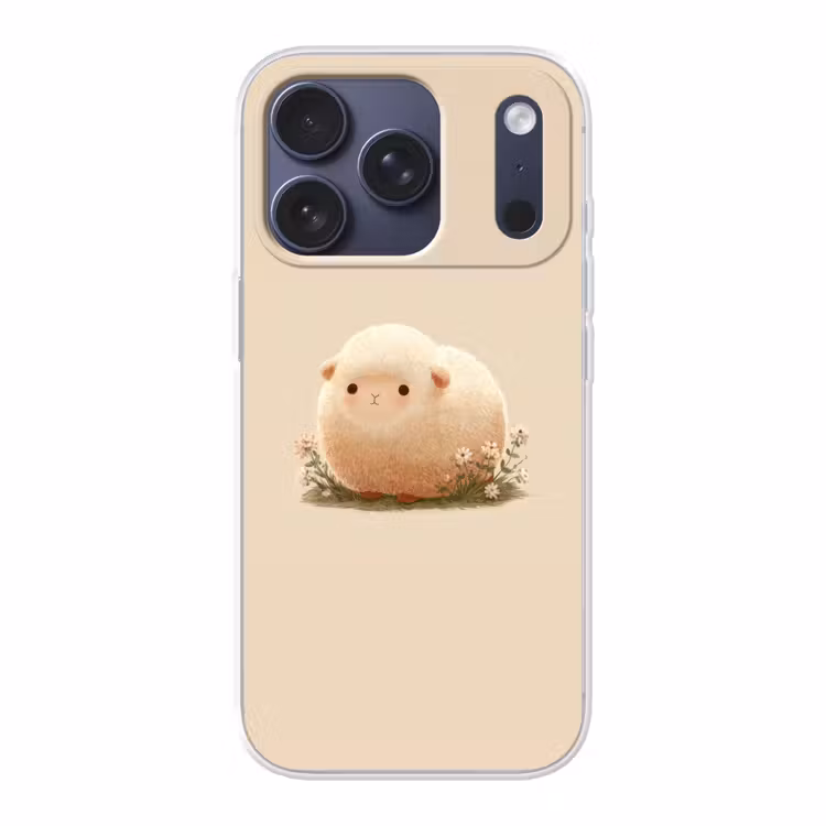 Schaap - Beige - Bloemen Telefoonhoesje iPhone 17 Pro klein -3d
