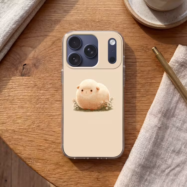 Schaap - Beige - Bloemen Telefoonhoesje iPhone 17 Pro klein -sfeer1