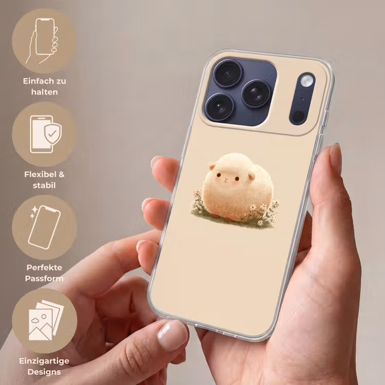 Schaap - Beige - Bloemen Telefoonhoesje iPhone 17 Pro klein -sfeer3_DE