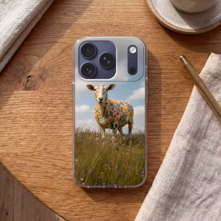Schaap - Bloemen - Weide Telefoonhoesje iPhone 17 Pro klein -sfeer1