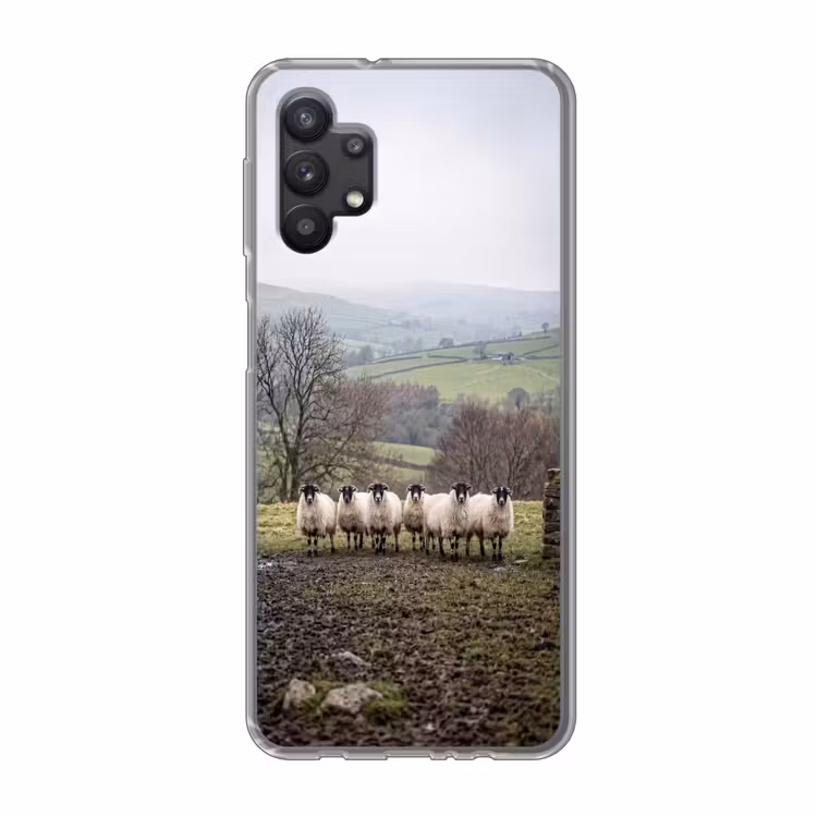 Schapen - Rij - Weide - Dieren - Platteland Telefoonhoesje Samsung Galaxy A32 5G klein -3d