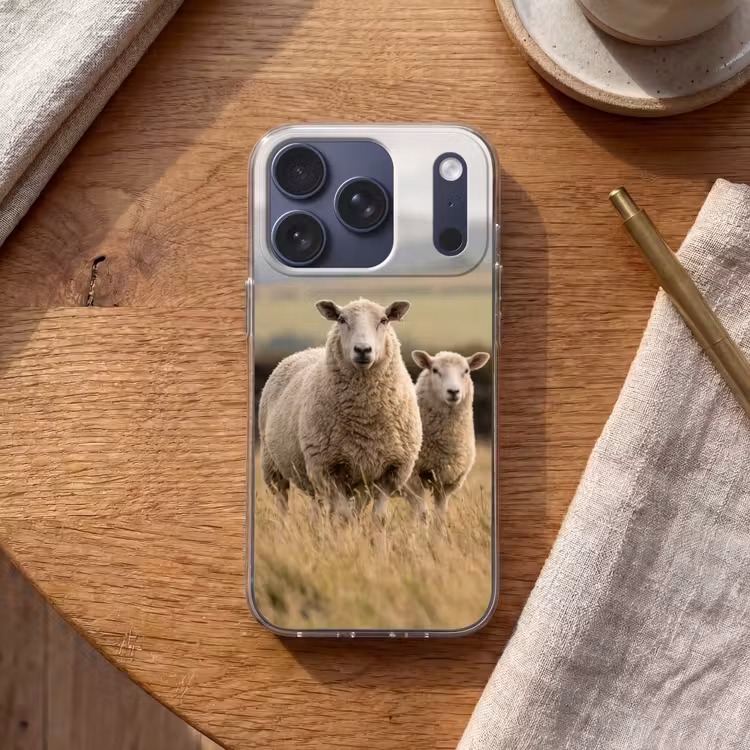 Schapen - Weidenlandschap - Heuvels Telefoonhoesje iPhone 17 Pro klein -sfeer1