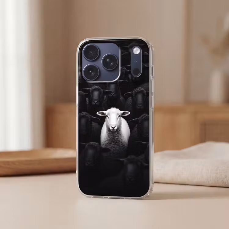 Schapen - Wit - Duisternis Telefoonhoesje iPhone 17 Pro klein -sfeer2