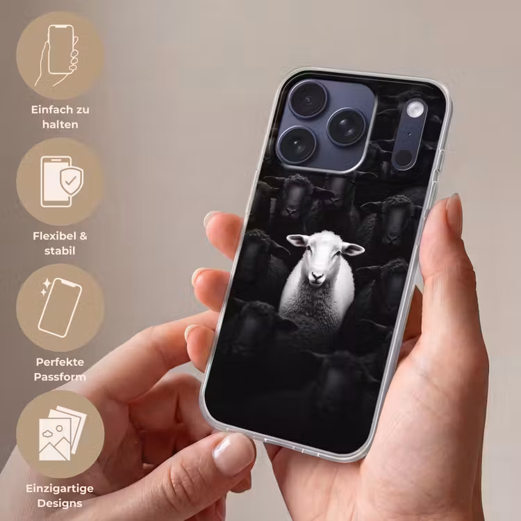 Schapen - Wit - Duisternis Telefoonhoesje iPhone 17 Pro klein -sfeer3_DE