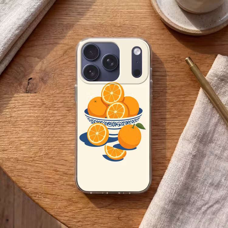 Schaal - Minimalistisch - Oranje - Sinaasappels Telefoonhoesje iPhone 17 Pro klein -sfeer1