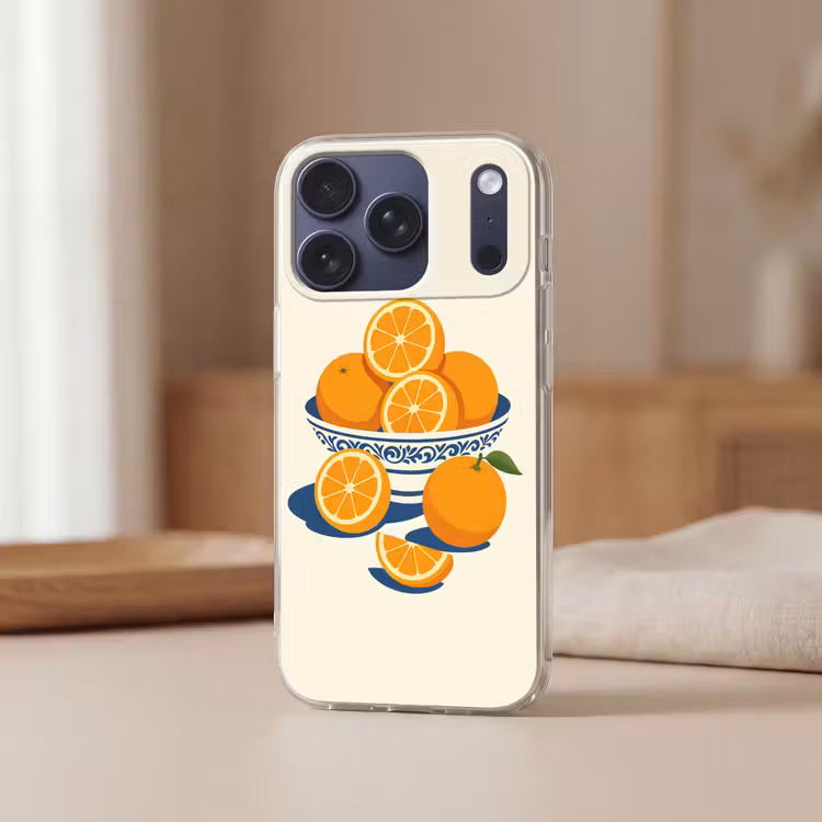 Schaal - Minimalistisch - Oranje - Sinaasappels Telefoonhoesje iPhone 17 Pro klein -sfeer2