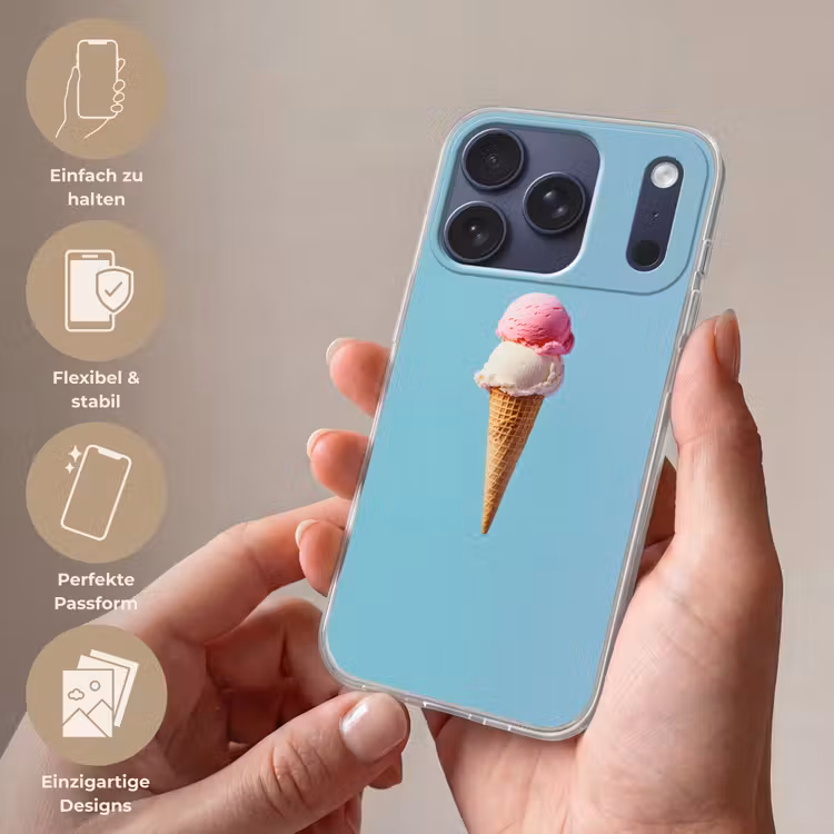Bolletjes - Schepijs - Hoorntje - Blauw Telefoonhoesje iPhone 17 Pro klein -sfeer3_DE