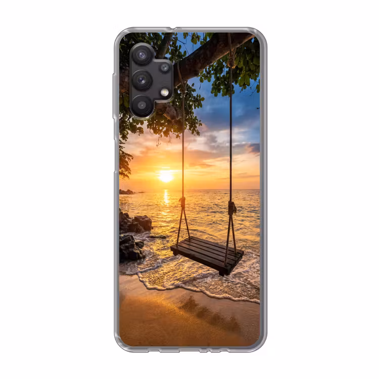 Schommel - Strand - Zonsondergang - Natuur - Oranje Telefoonhoesje Samsung Galaxy A32 5G klein -3d