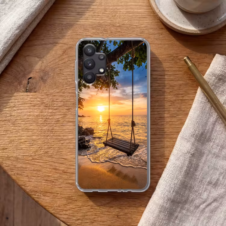 Schommel - Strand - Zonsondergang - Natuur - Oranje Telefoonhoesje Samsung Galaxy A32 5G klein -sfeer1