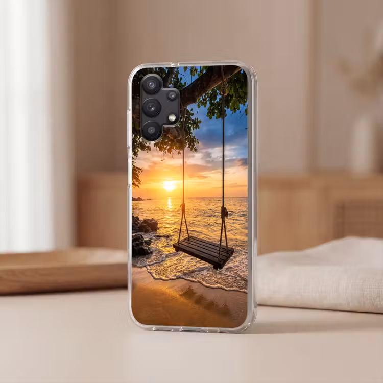 Schommel - Strand - Zonsondergang - Natuur - Oranje Telefoonhoesje Samsung Galaxy A32 5G klein -sfeer2