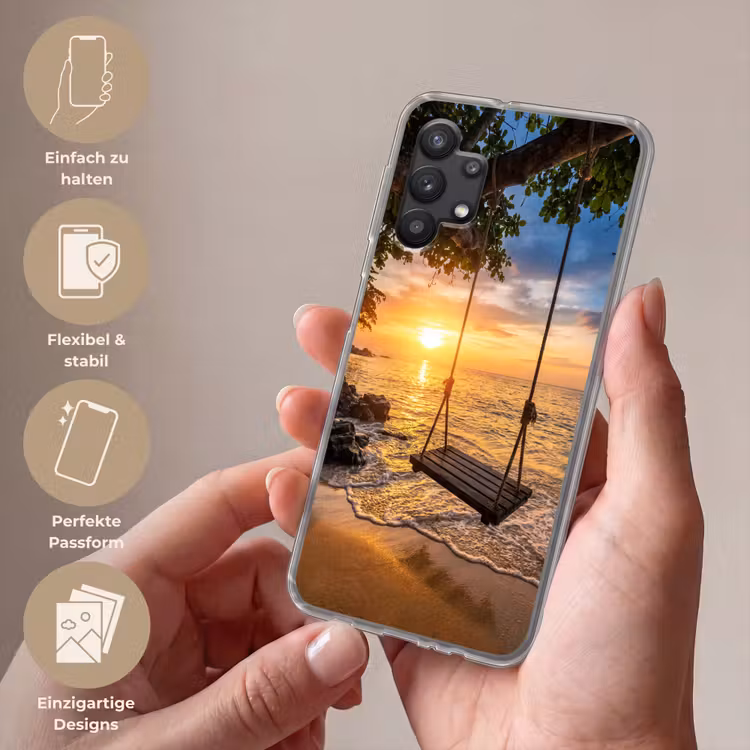 Schommel - Strand - Zonsondergang - Natuur - Oranje Telefoonhoesje Samsung Galaxy A32 5G klein -sfeer3_DE