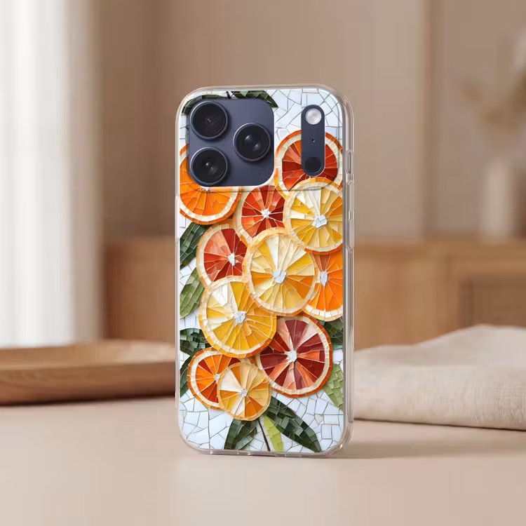 Schijfjes - Fruit - Oranje - Mozaïek Telefoonhoesje iPhone 17 Pro klein -sfeer2