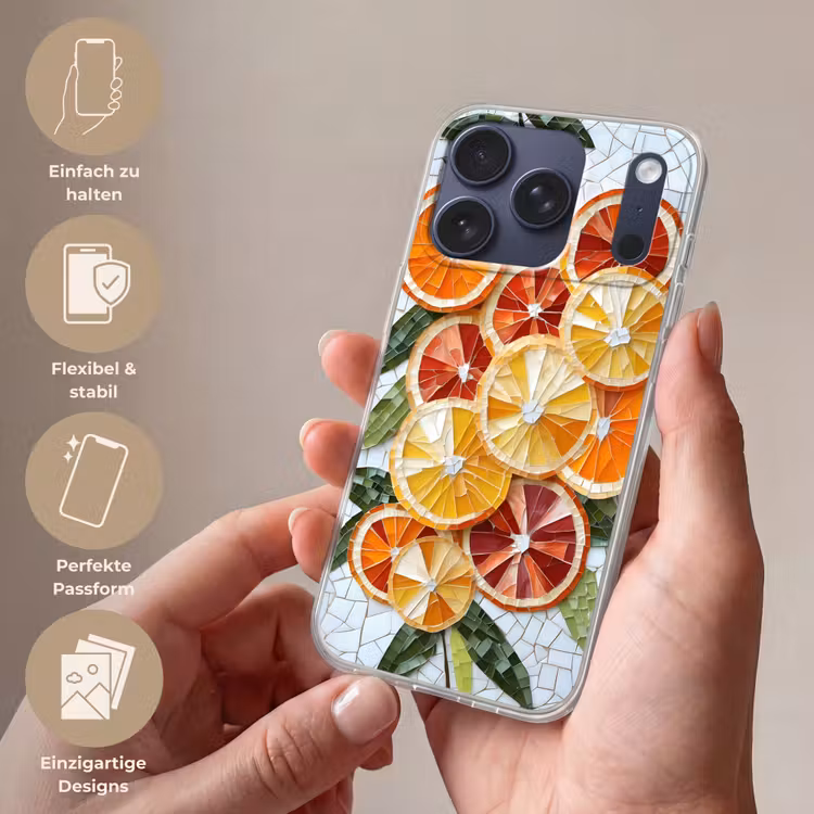 Schijfjes - Fruit - Oranje - Mozaïek Telefoonhoesje iPhone 17 Pro klein -sfeer3_DE