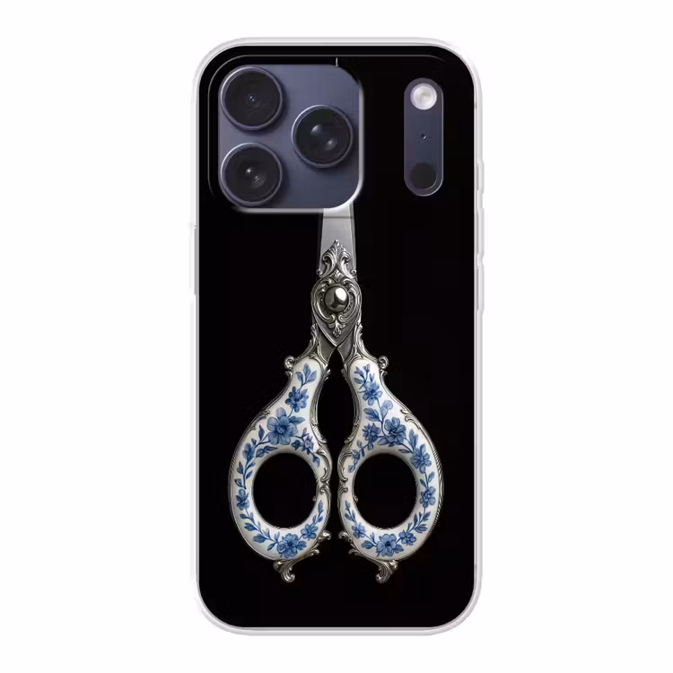Schaar - Delfts blauw - Zwart Telefoonhoesje iPhone 17 Pro klein -3d