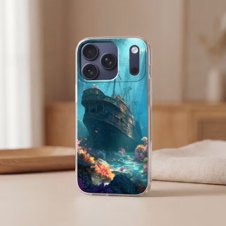 Schip - Hout - Koraalriffen - Zonlicht Telefoonhoesje iPhone 17 Pro klein -sfeer2