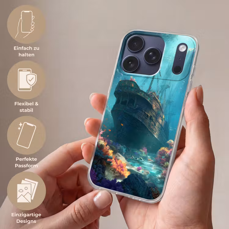 Schip - Hout - Koraalriffen - Zonlicht Telefoonhoesje iPhone 17 Pro klein -sfeer3_DE