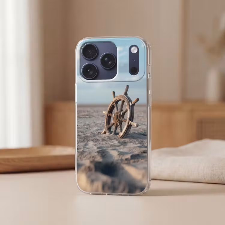 Scheepsstuur - Hout - Bruin - Zand Telefoonhoesje iPhone 17 Pro klein -sfeer2