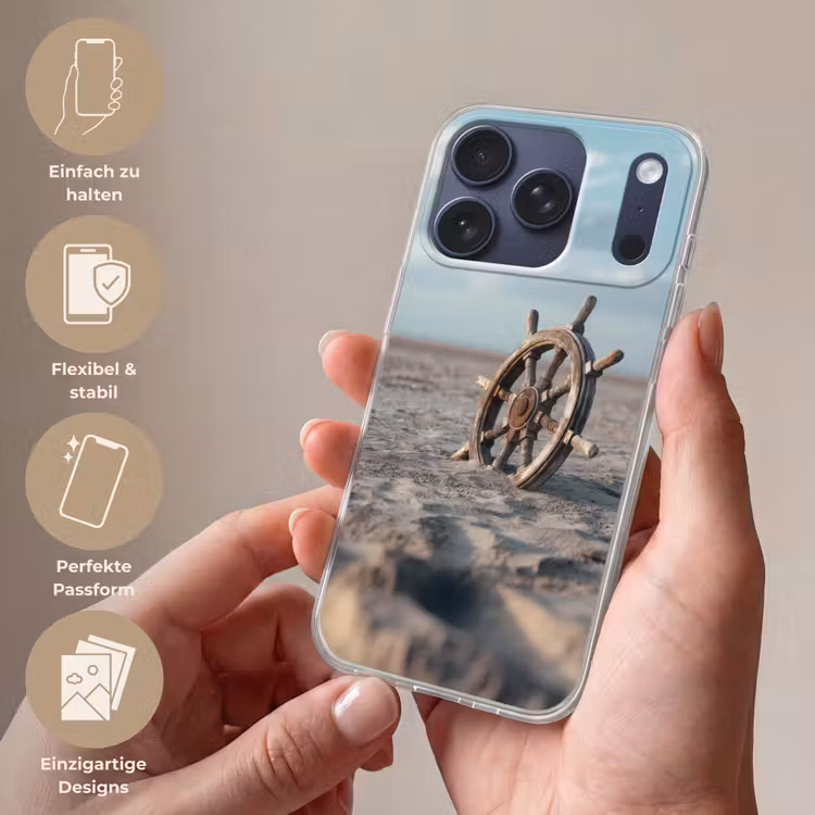 Scheepsstuur - Hout - Bruin - Zand Telefoonhoesje iPhone 17 Pro klein -sfeer3_DE