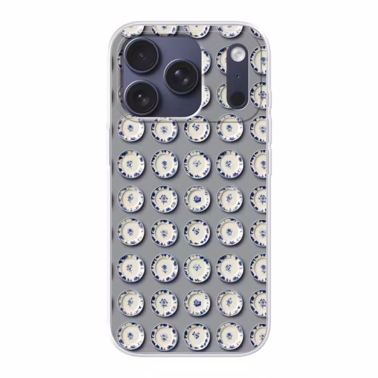 Borden - Bloemen - Blauw - Wit Telefoonhoesje iPhone 17 Pro klein 878 -3d