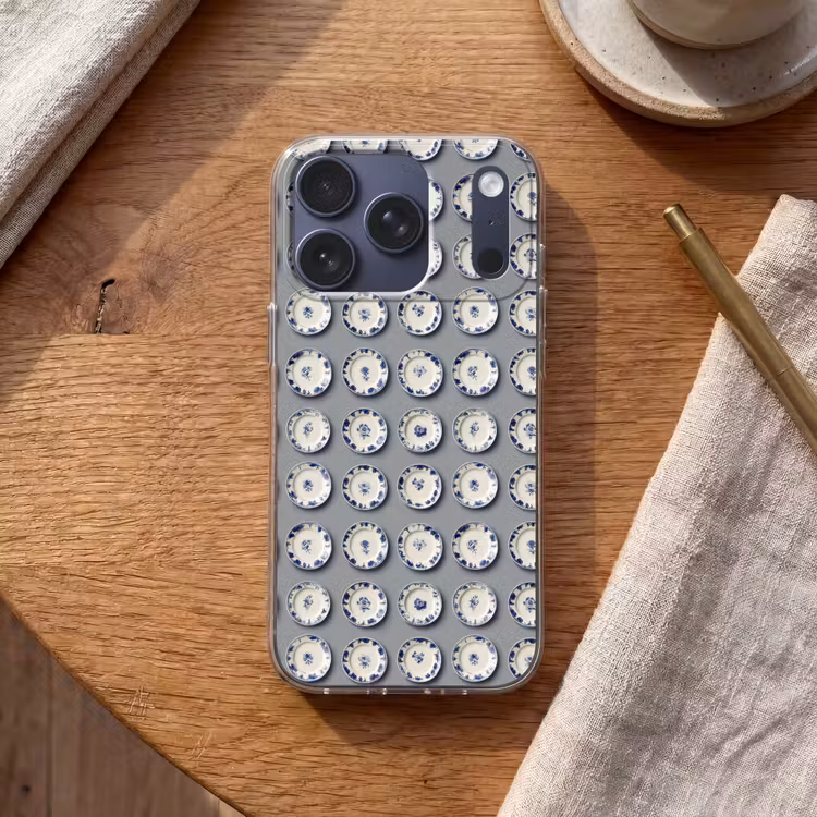Borden - Bloemen - Blauw - Wit Telefoonhoesje iPhone 17 Pro klein 878 -sfeer1