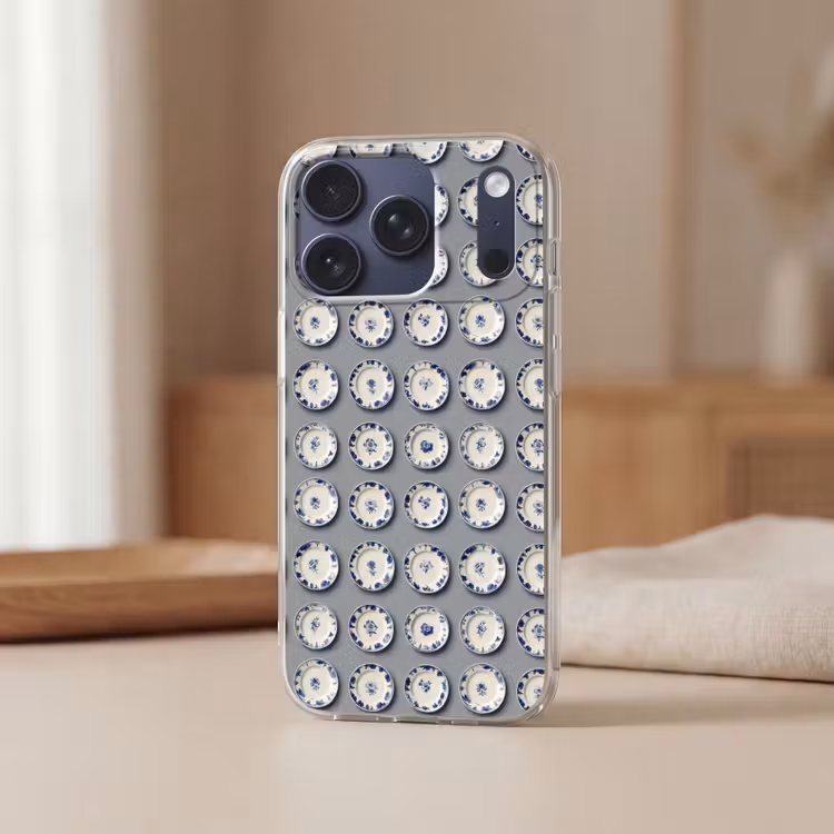Borden - Bloemen - Blauw - Wit Telefoonhoesje iPhone 17 Pro klein 878 -sfeer2