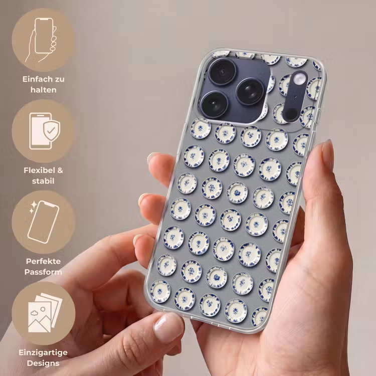 Borden - Bloemen - Blauw - Wit Telefoonhoesje iPhone 17 Pro klein 878 -sfeer3_DE