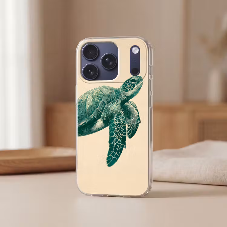 Schildpad - Sierlijk - Groen - Schild Telefoonhoesje iPhone 17 Pro klein -sfeer2