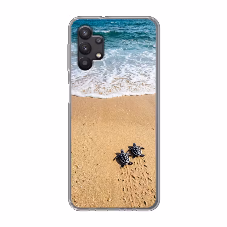 Schildpad - Jong - Strand - Oceaan - Blauw Telefoonhoesje Samsung Galaxy A32 5G klein -3d