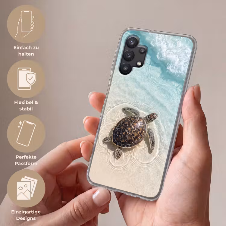 Schildpad - Helder water - Strand - Dieren - Natuur Telefoonhoesje Samsung Galaxy A32 5G klein -sfeer3_DE