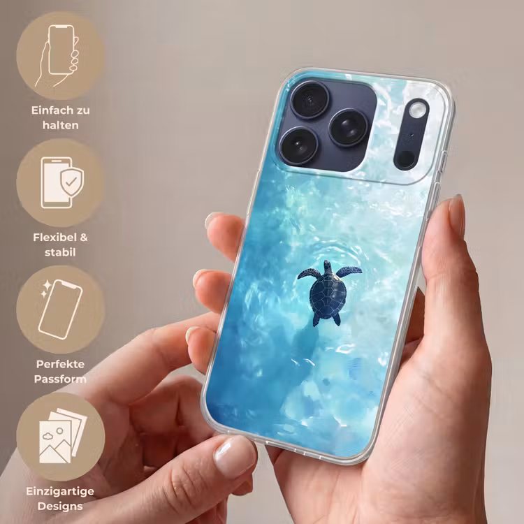 Schildpad - Zee - Blauw - Schittering Telefoonhoesje iPhone 17 Pro klein -sfeer3_DE
